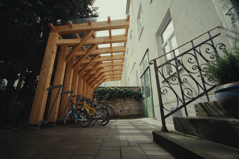 Ride + Park wooden bicycle pavilion
